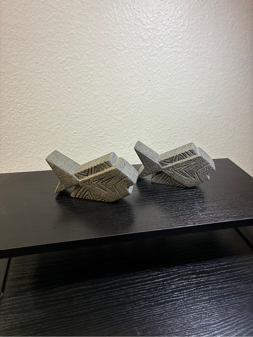 Laurel Burch Pottery Salt & Pepper Shakers Gray Fish Mid Century Modern Design